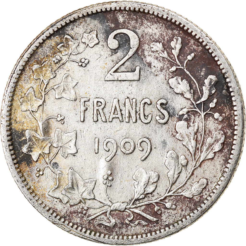 Coin, Belgium, 2 Francs, 2 Frank, 1909, EF(40-45), Silver, KM:58.1
