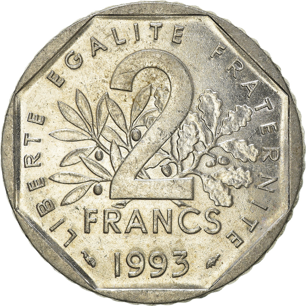 Moeda, França, 2 Francs, 1993
