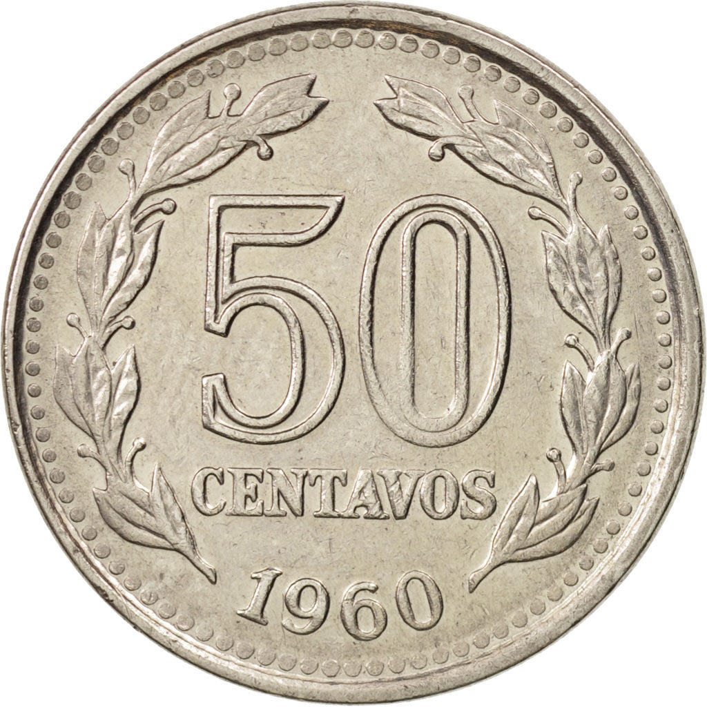 Moneda, Argentina, 50 Centavos, 1960, MBC, Níquel recubierto de acero, KM:56