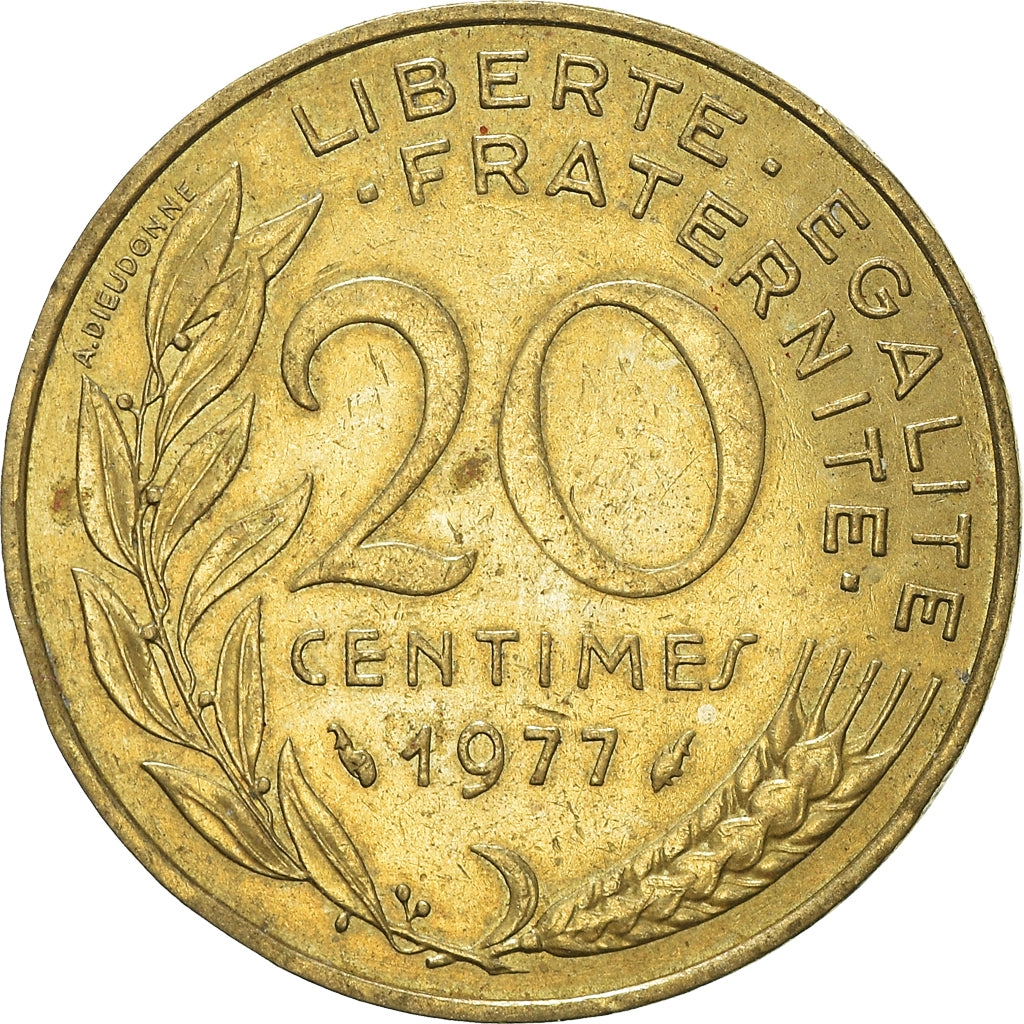 Moneta, Francja, 20 Centimes, 1977