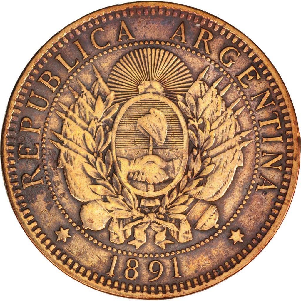 Coin, Argentina, 2 Centavos, 1891, VF(30-35), Bronze, KM:33