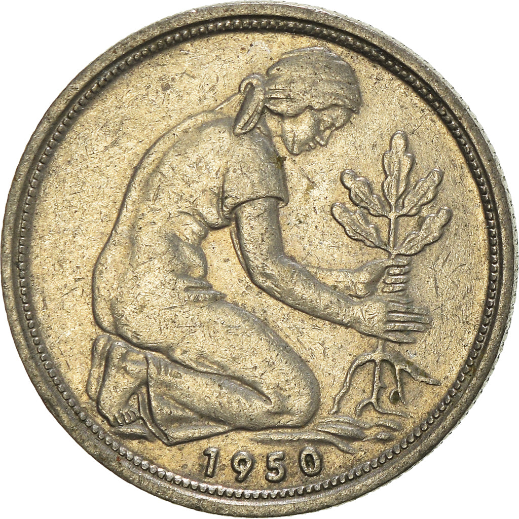 Moneta, GERMANIA - REPUBBLICA FEDERALE, 50 Pfennig, 1950