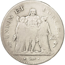 France, Union et Force, 5 Francs, AN 5, Paris, VF(20-25), Silver, KM:639.1