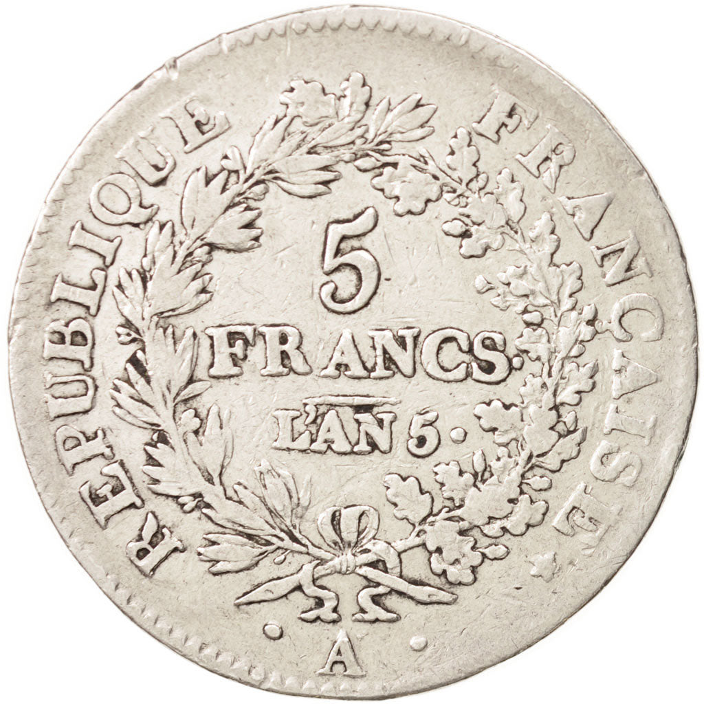 France, Union et Force, 5 Francs, AN 5, Paris, VF(20-25), Silver, KM:639.1