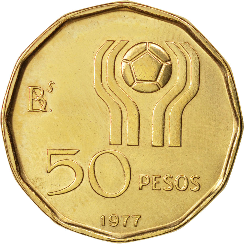Argentina, 50 Pesos, 1977, AU(55-58), Aluminum-Bronze, KM:76