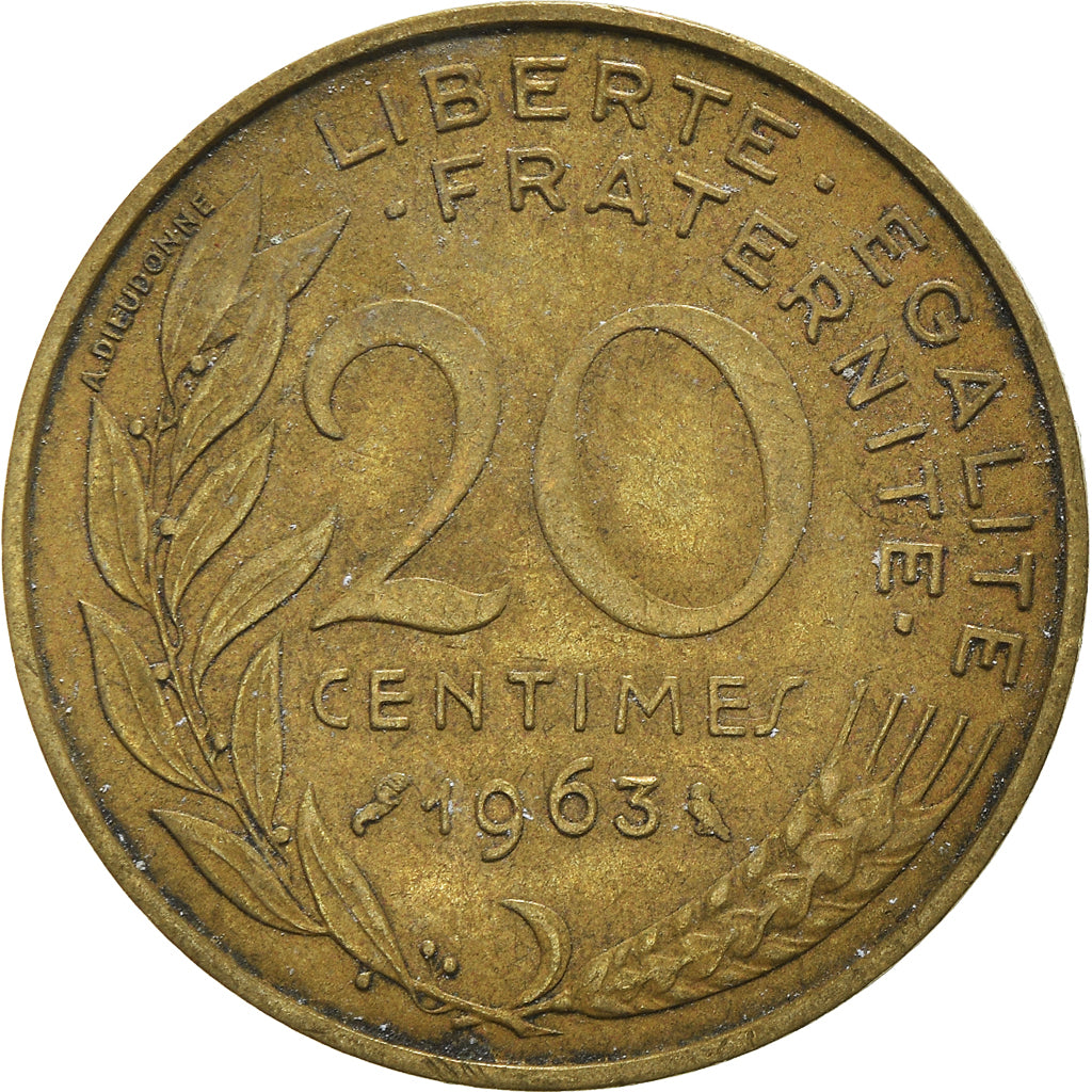 Moneta, Francja, 20 Centimes, 1963