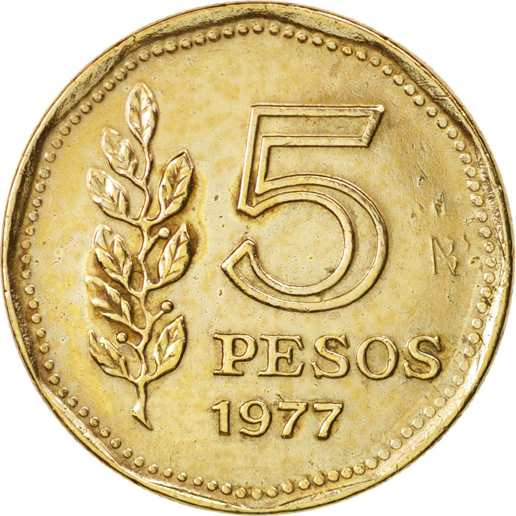 Argentina, 5 Pesos, 1977, EF(40-45), Aluminum-Bronze, KM:71
