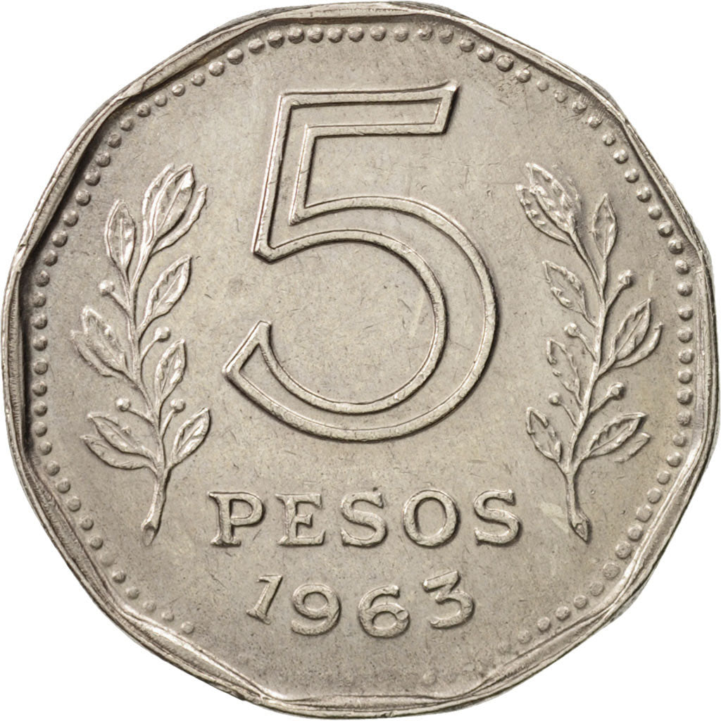Argentina, 5 Pesos, 1963, EF(40-45), Nickel Clad Steel, KM:59
