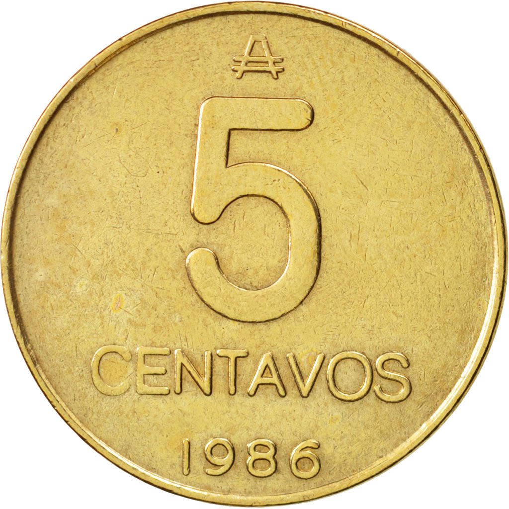 Argentina, 5 Centavos, 1986, AU(55-58), Brass, KM:97.2