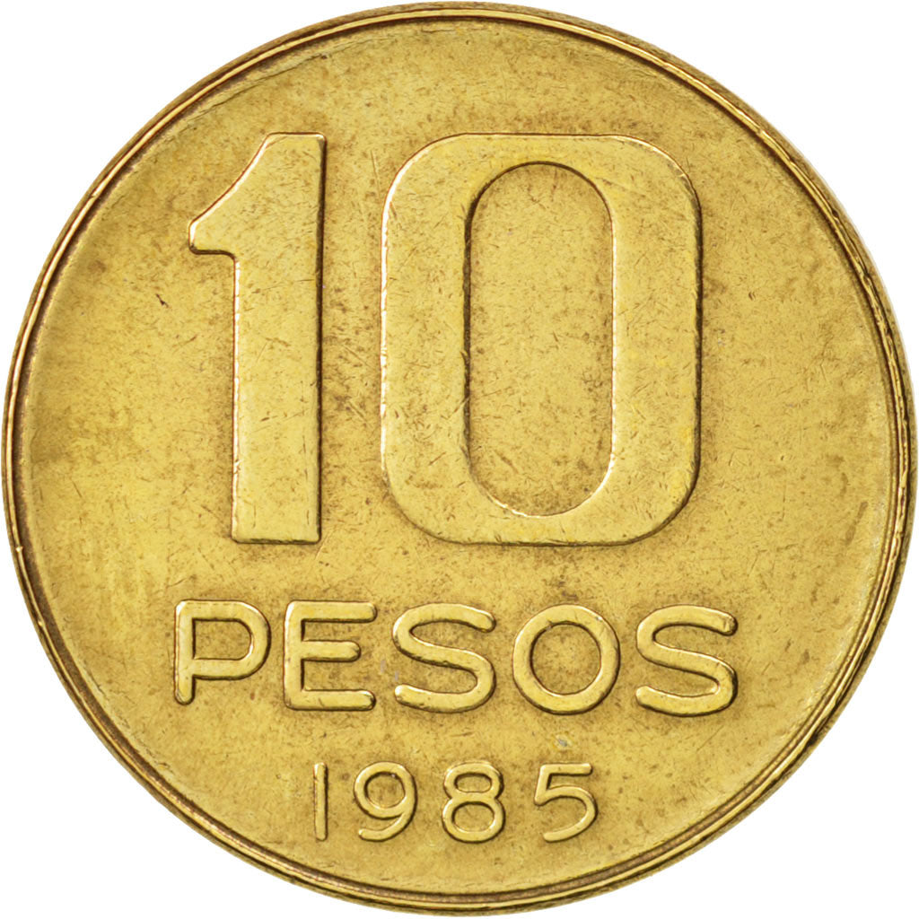 Coin, Argentina, 10 Pesos, 1985, AU(55-58), Brass, KM:93