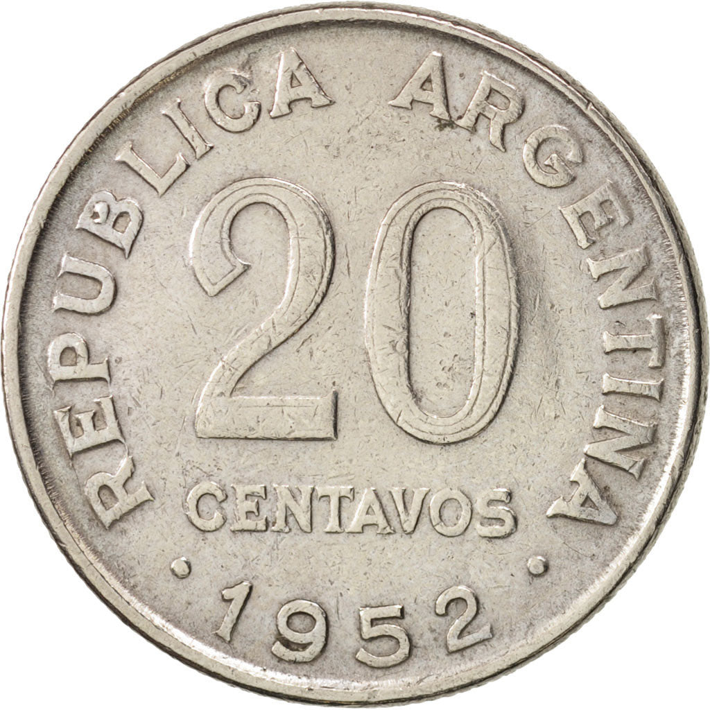 Argentina, 20 Centavos, 1952, EF(40-45), Copper-nickel, KM:48