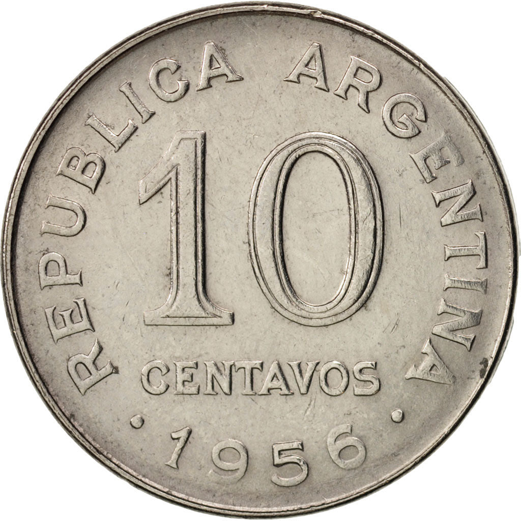 Argentina, 10 Centavos, 1956, AU(50-53), Nickel Clad Steel, KM:51