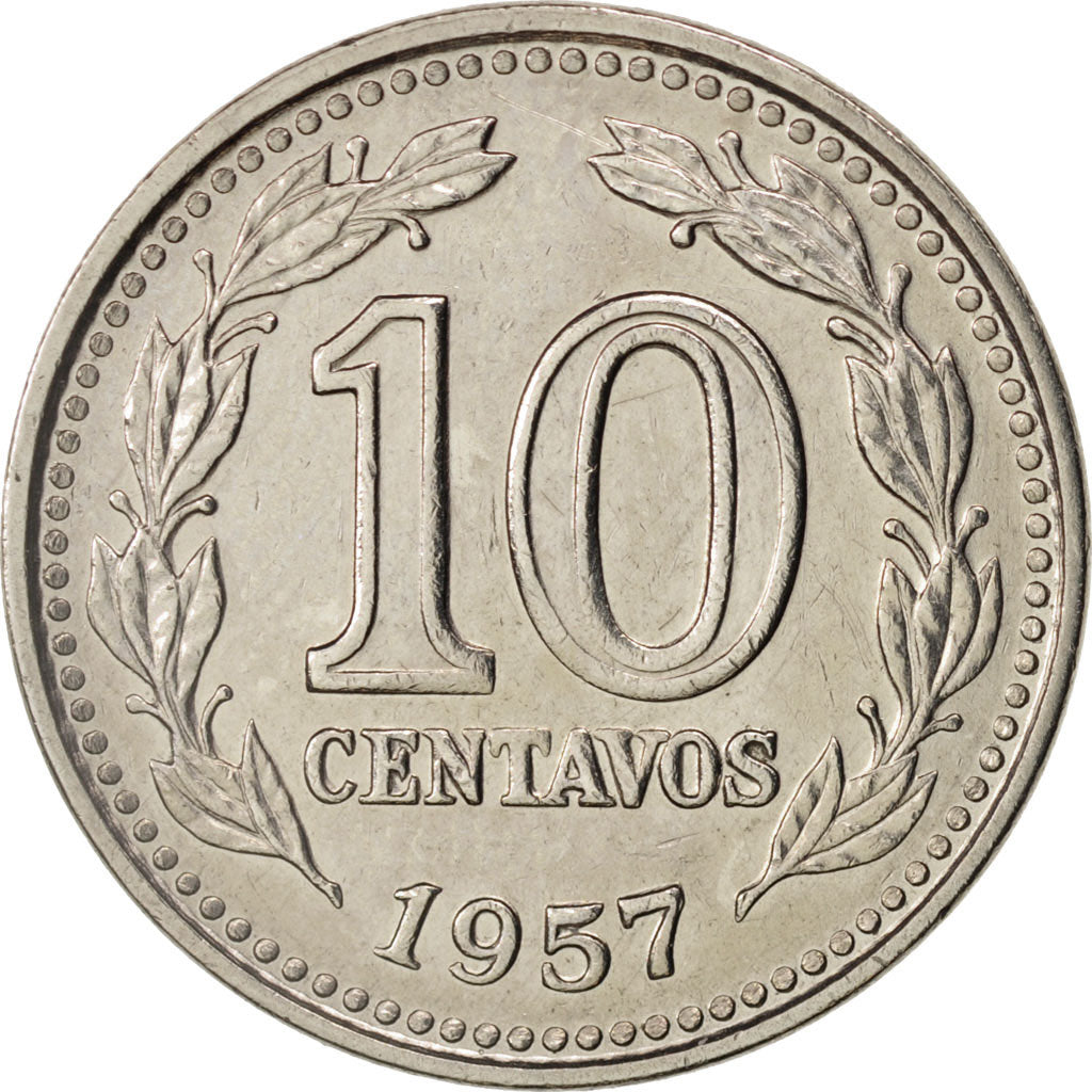 Argentina, 10 Centavos, 1957, AU(55-58), Nickel Clad Steel, KM:54