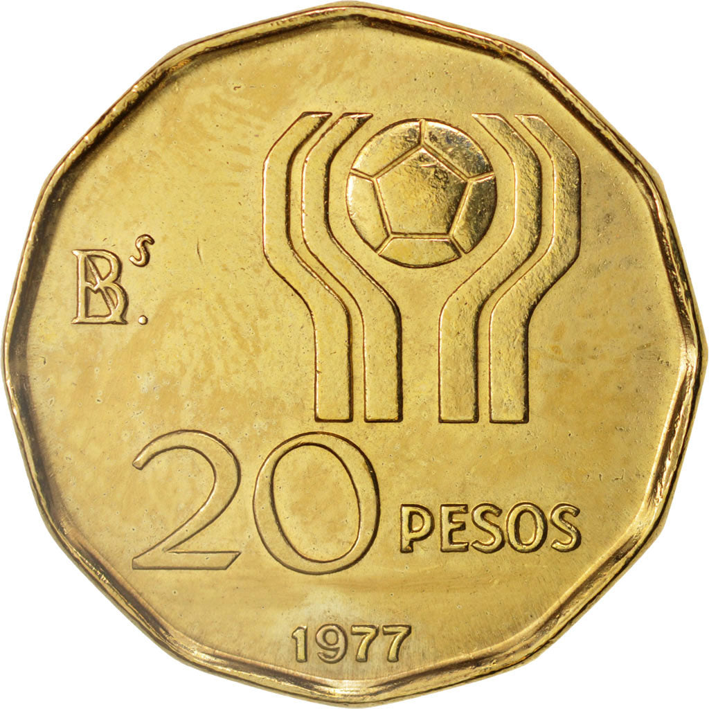 Argentina, 20 Pesos, 1977, AU(55-58), Aluminum-Bronze, KM:75