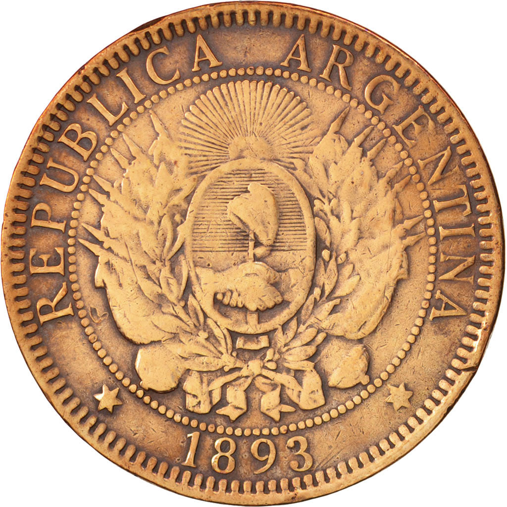 Moneta, Argentina, 2 Centavos, 1893, EF(40-45), Bronze, KM:33