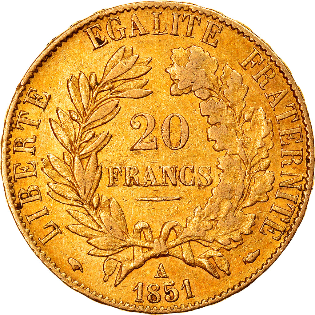 Moeda, França, Cérès, 20 Francs, 1851, Paris, EF(40-45), Dourado, KM:762