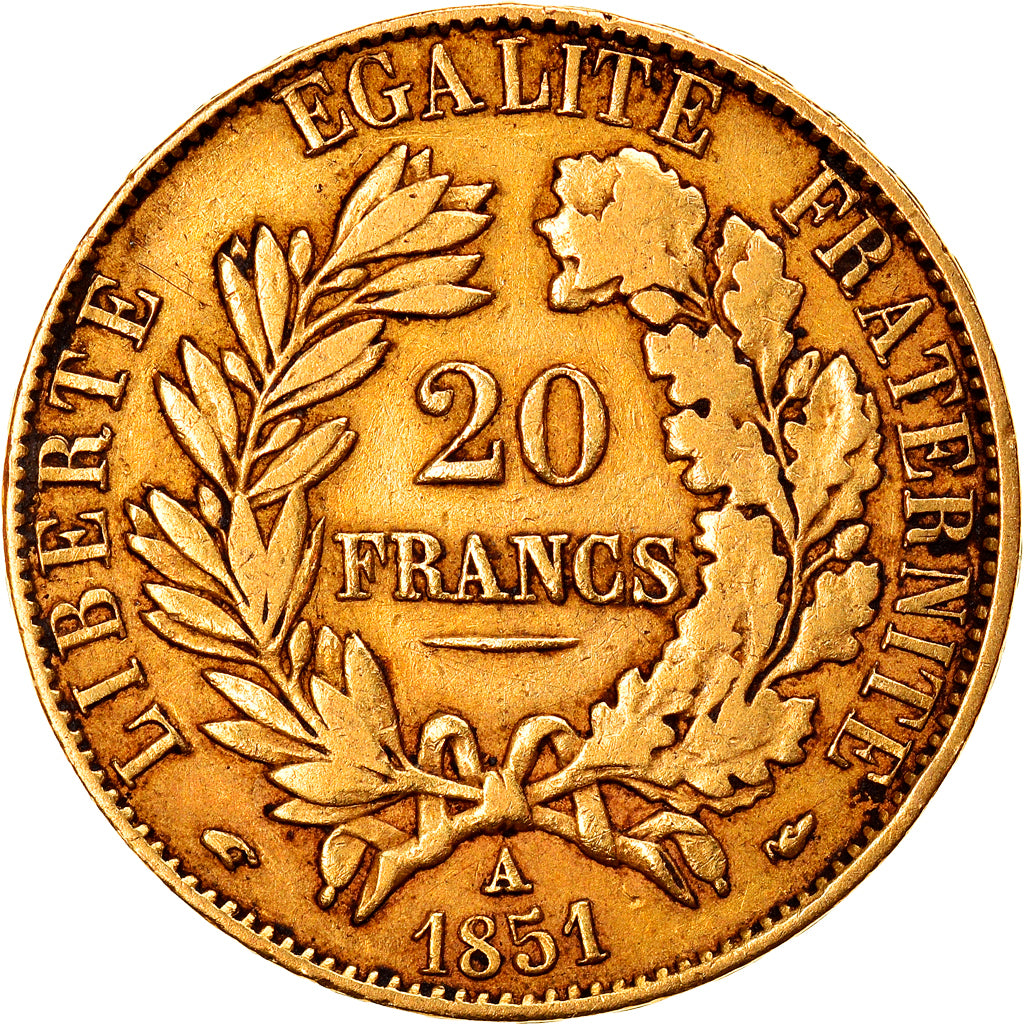 Moeda, França, Cérès, 20 Francs, 1851, Paris, EF(40-45), Dourado, KM:762