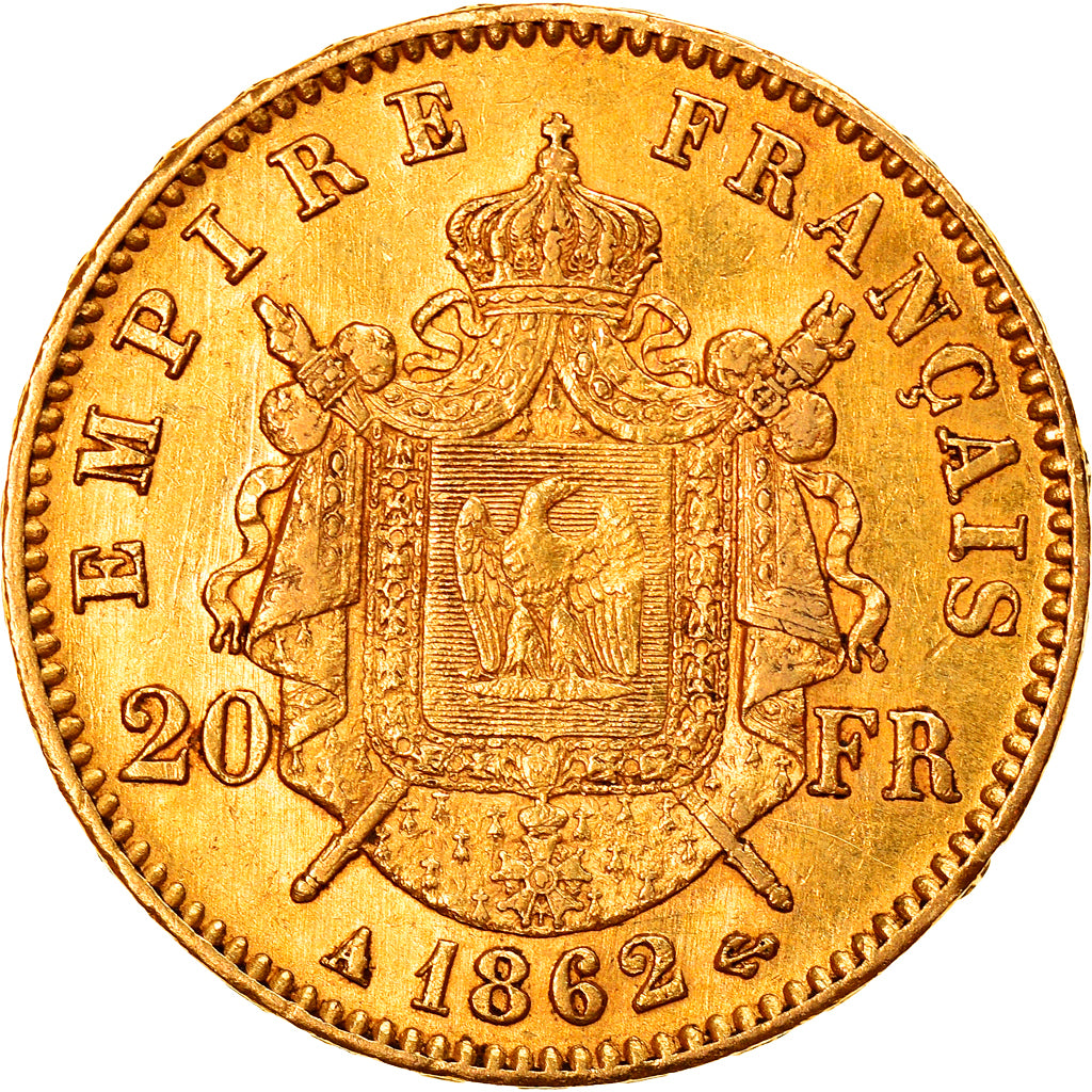 Moneda, Francia, Napoleon III, Napoléon III, 20 Francs, 1862, Paris, MBC, Oro