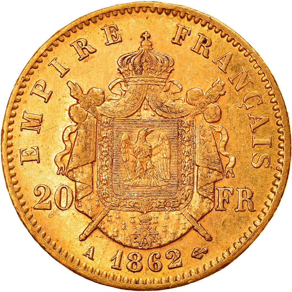 Coin, France, Napoleon III, Napoléon III, 20 Francs, 1862, Paris, AU(50-53)
