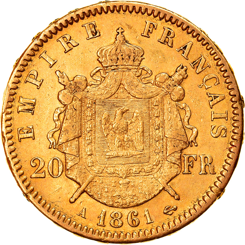 Münze, Frankreich, Napoleon III, 20 Francs, 1861, Paris, SS+, Gold, KM:801.1