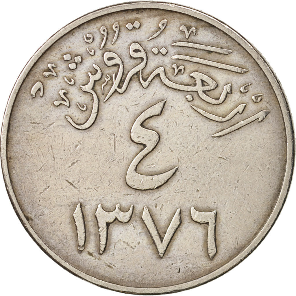 Saudi Arabia, UNITED KINGDOMS, 4 Ghirsh, 1956, EF(40-45), Copper-nickel, KM:42