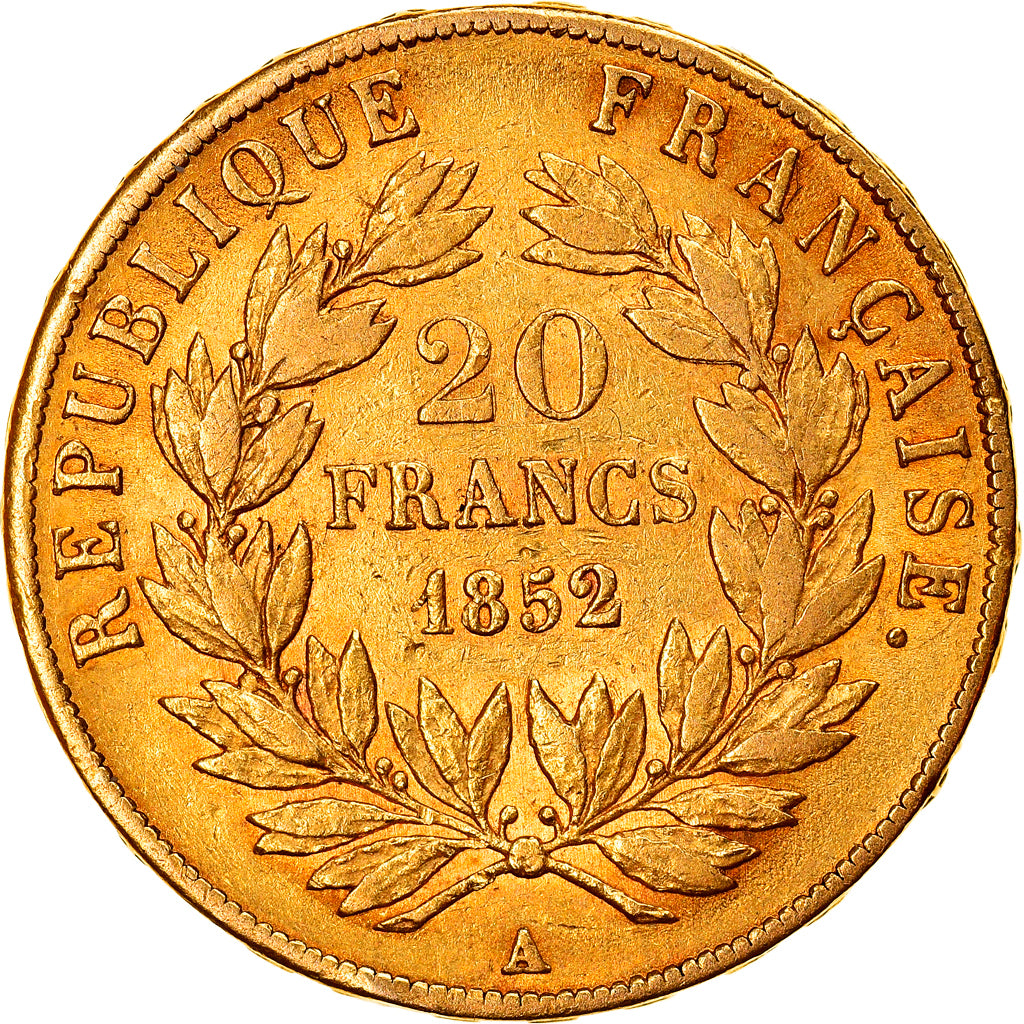 Moneda, Francia, Napoleon III, Napoléon III, 20 Francs, 1852, Paris, MBC, Oro