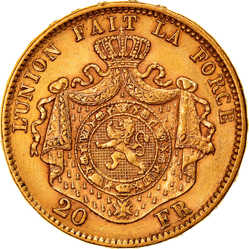 Moneda, Bélgica, Leopold II, 20 Francs, 20 Frank, 1870, MBC, Oro, KM:32