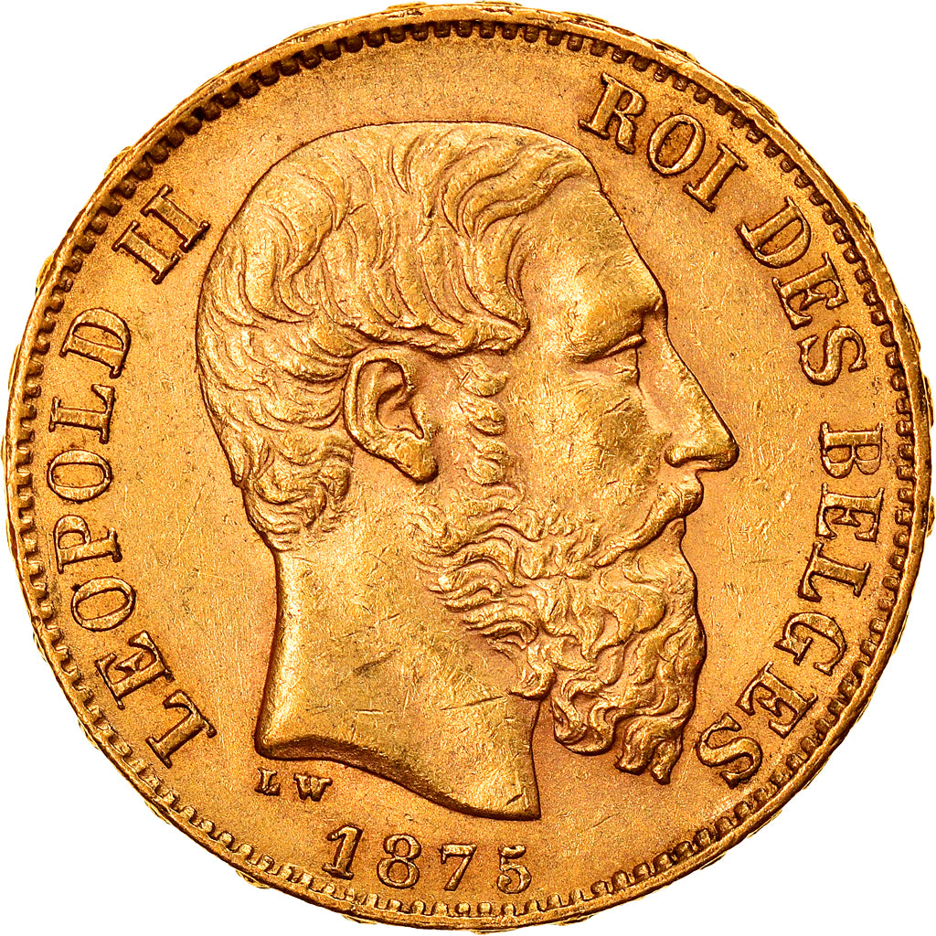 Coin, Belgium, Leopold II, 20 Francs, 20 Frank, 1875, AU(50-53), Gold, KM:37