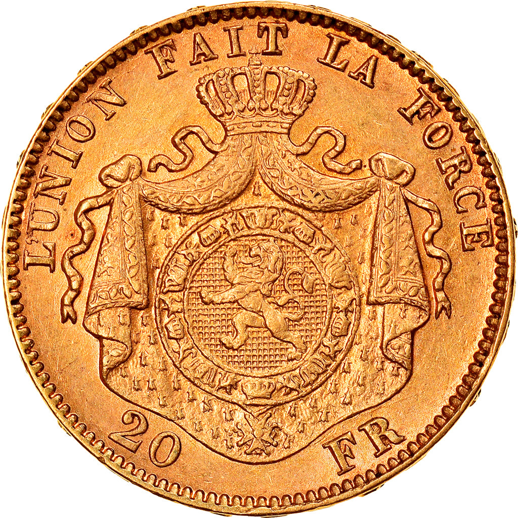 Moneda, Bélgica, Leopold II, 20 Francs, 20 Frank, 1877, EBC+, Oro, KM:37