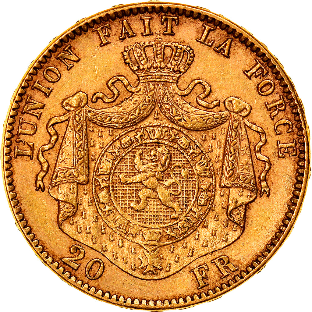 Moneta, Belgio, Leopold II, 20 Francs, 20 Frank, 1877, BB+, Oro, KM:37