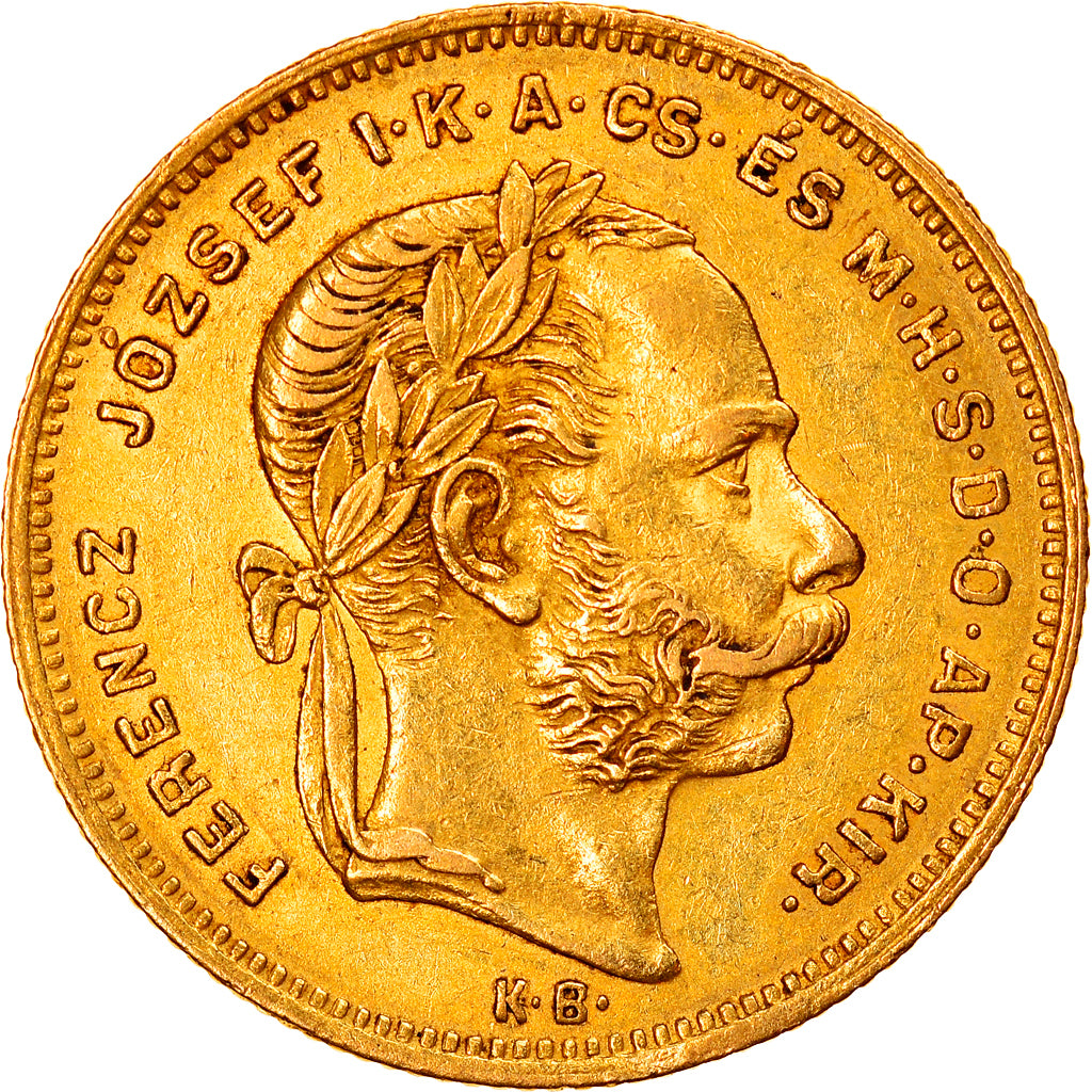 Moneta, Ungheria, Franz Joseph I, 8 Forint 20 Francs, 1874, Kremnitz, BB+, Oro