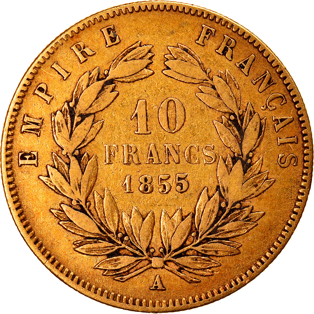 Coin, France, Napoleon III, 10 Francs, 1855, Paris, VF(30-35), Gold, KM:784.3