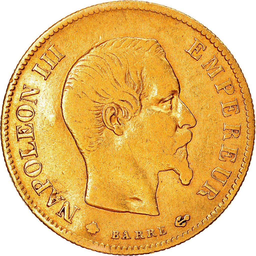Moneta, Francia, Napoleon III, 10 Francs, 1860, Strasbourg, MB+, Oro, KM:784.4