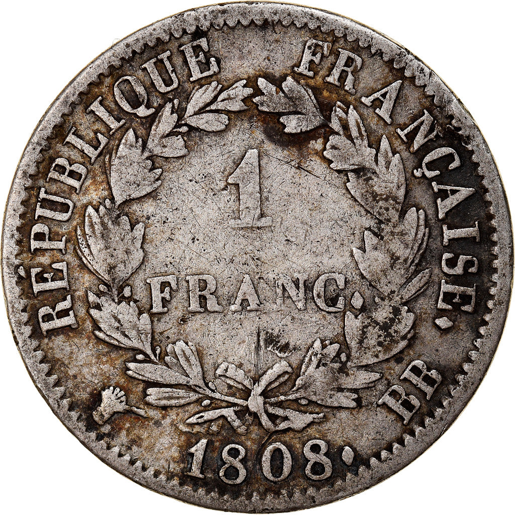 Coin, France, Napoléon I, Franc, 1808, Strasbourg, VF(30-35), Silver, KM:682.3