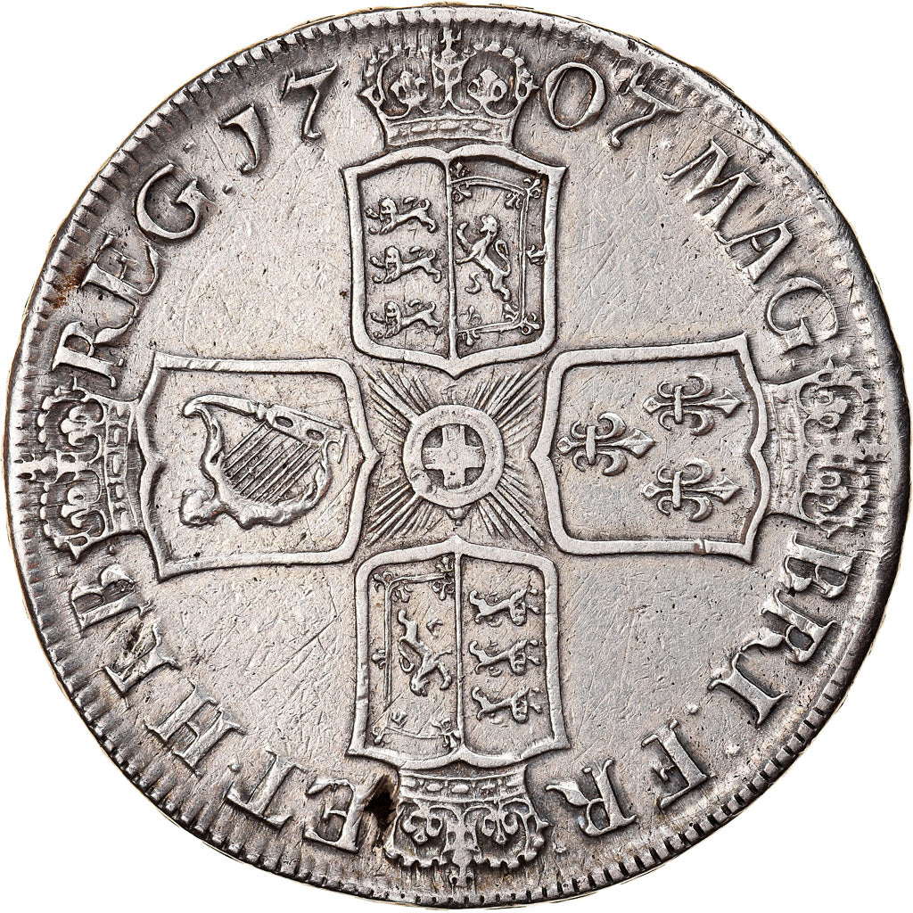 Coin, Great Britain, Anne, Crown, 1707, Edinburgh, EF(40-45), Silver, KM:519.3