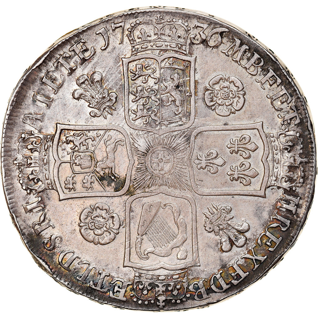 Coin, Great Britain, George II, Crown, 1736, EF(40-45), Silver, KM:575.1