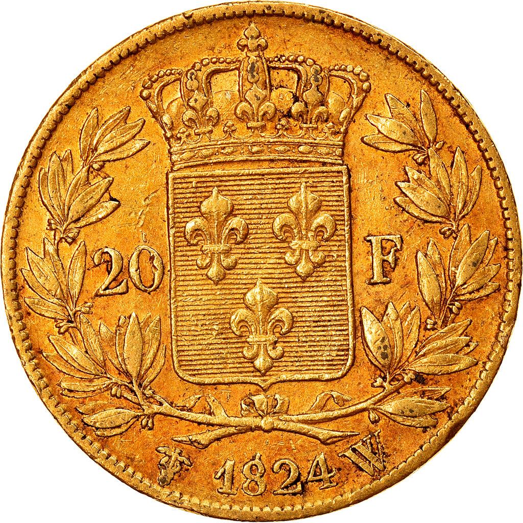 Coin, France, Louis XVIII, 20 Francs, 1824, Lille, EF(40-45), Gold, KM:712.9