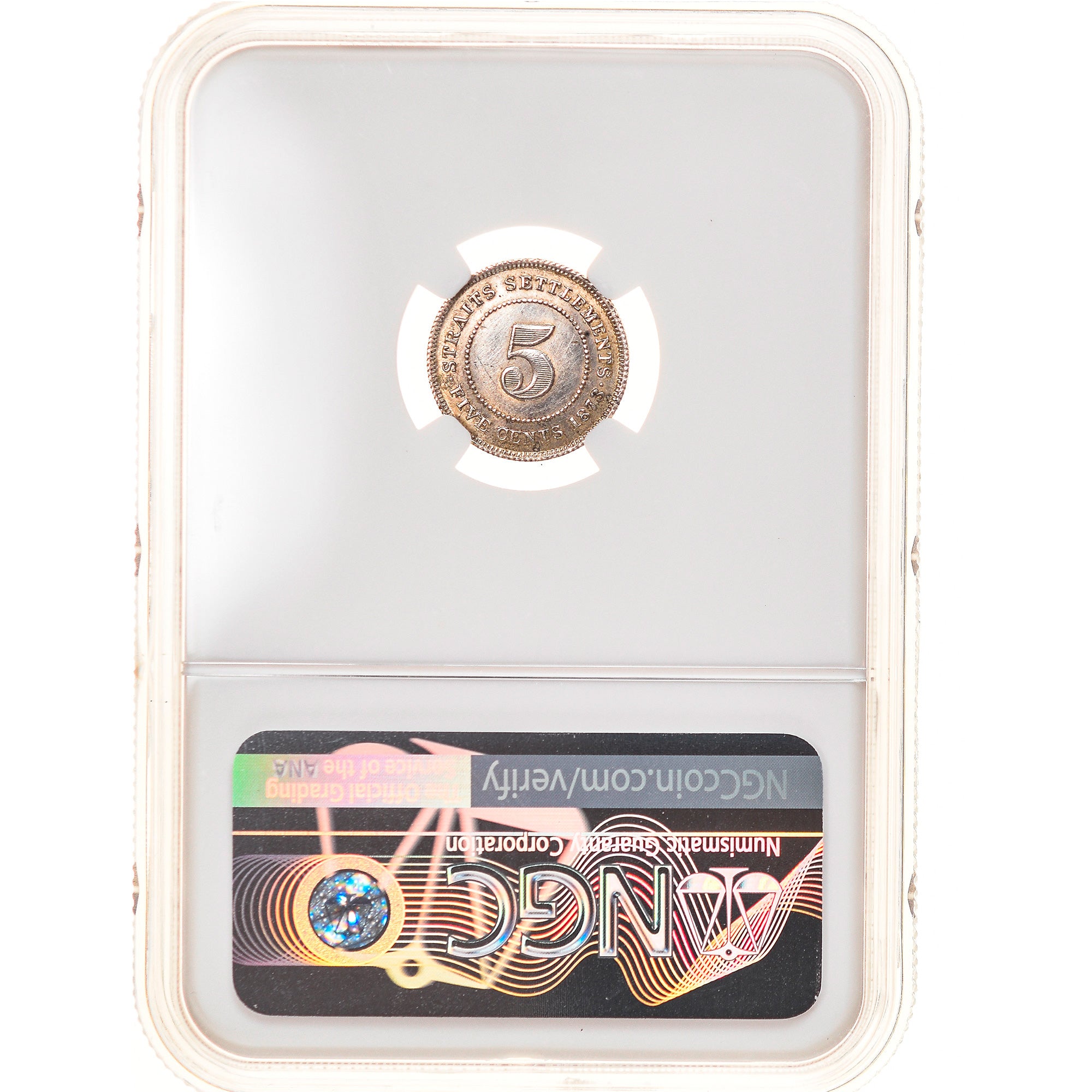 Coin, Straits Settlements, Victoria, 5 Cents, 1873, NGC, AU Details Cleaned
