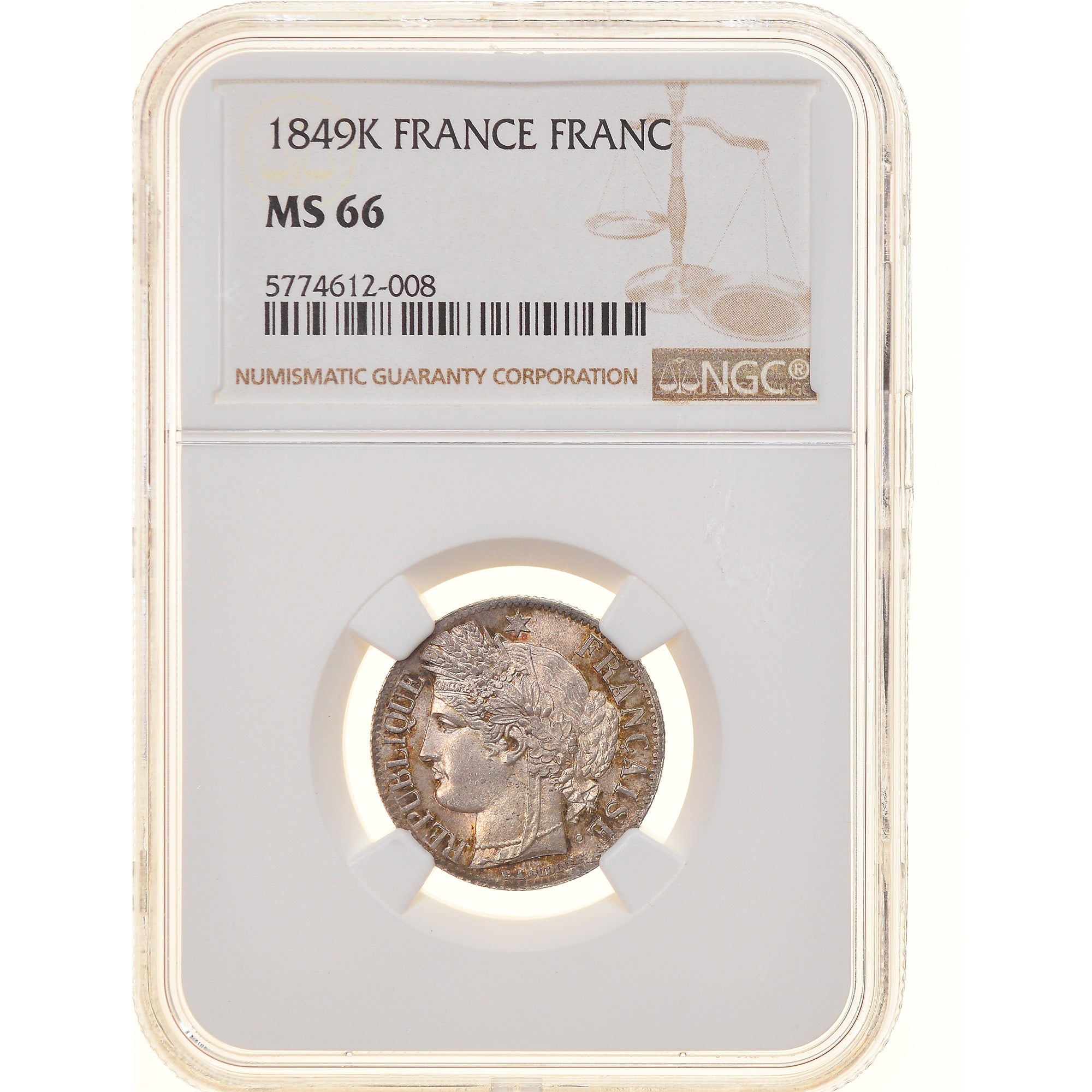 Monnaie, France, Cérès, Franc, 1849, Bordeaux, NGC, MS66, FDC, Argent