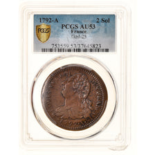 Coin, France, Louis XVI, 2 sols françois, 2 Sols, 1792, Paris, PCGS, AU53