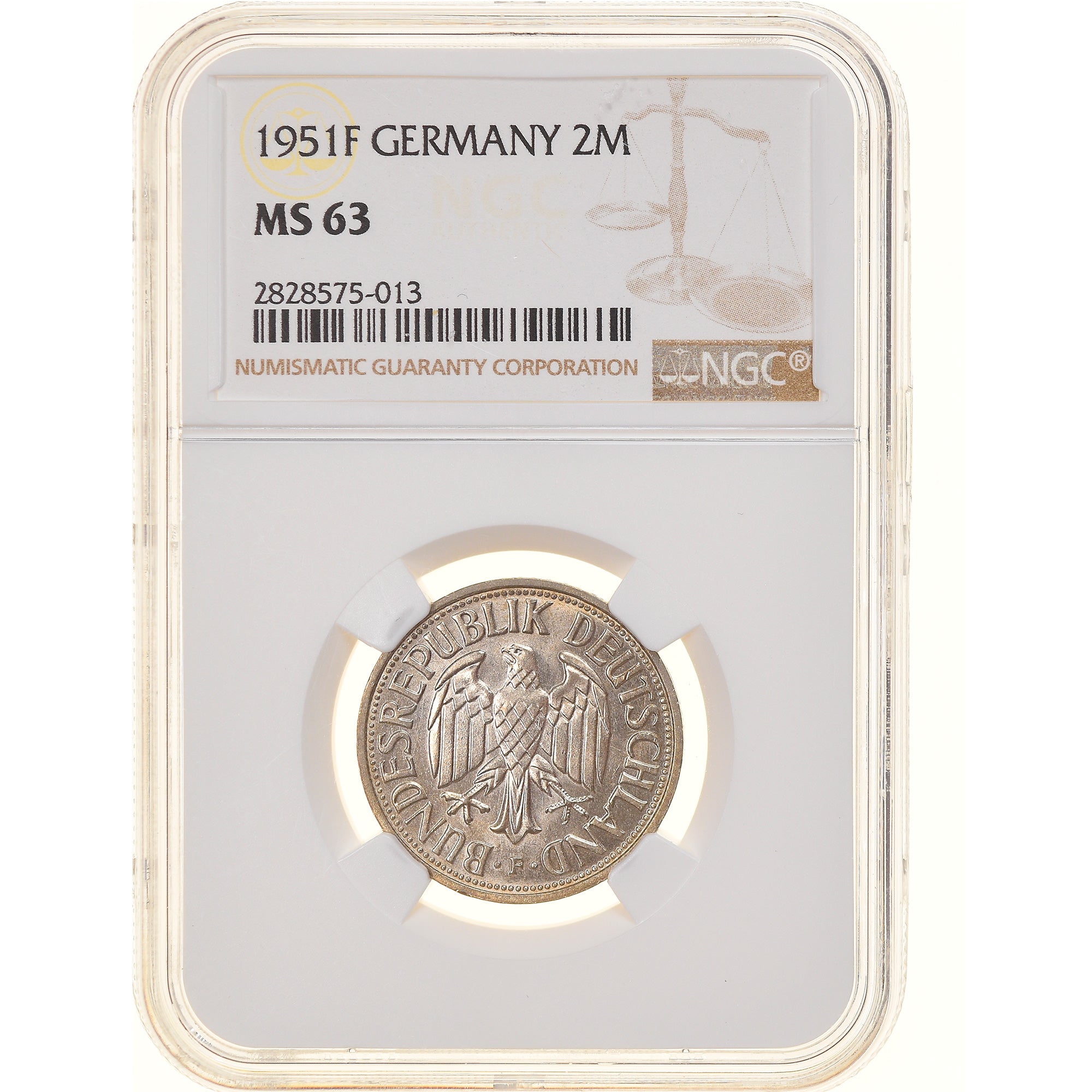 Coin, GERMANY - FEDERAL REPUBLIC, 2 Mark, 1951, Stuttgart, NGC, MS63, MS(63)