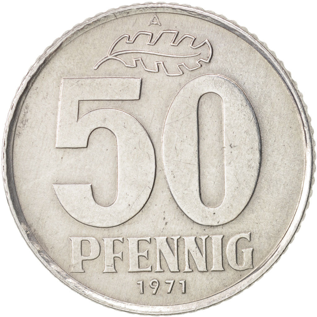 Coin, GERMAN-DEMOCRATIC REPUBLIC, 50 Pfennig, 1971, Berlin, AU(55-58), Aluminum