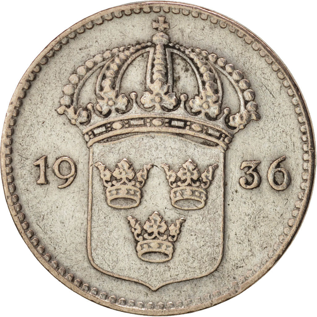 Sweden, Gustaf V, 10 Öre, 1936, AU(50-53), Silver, KM:780