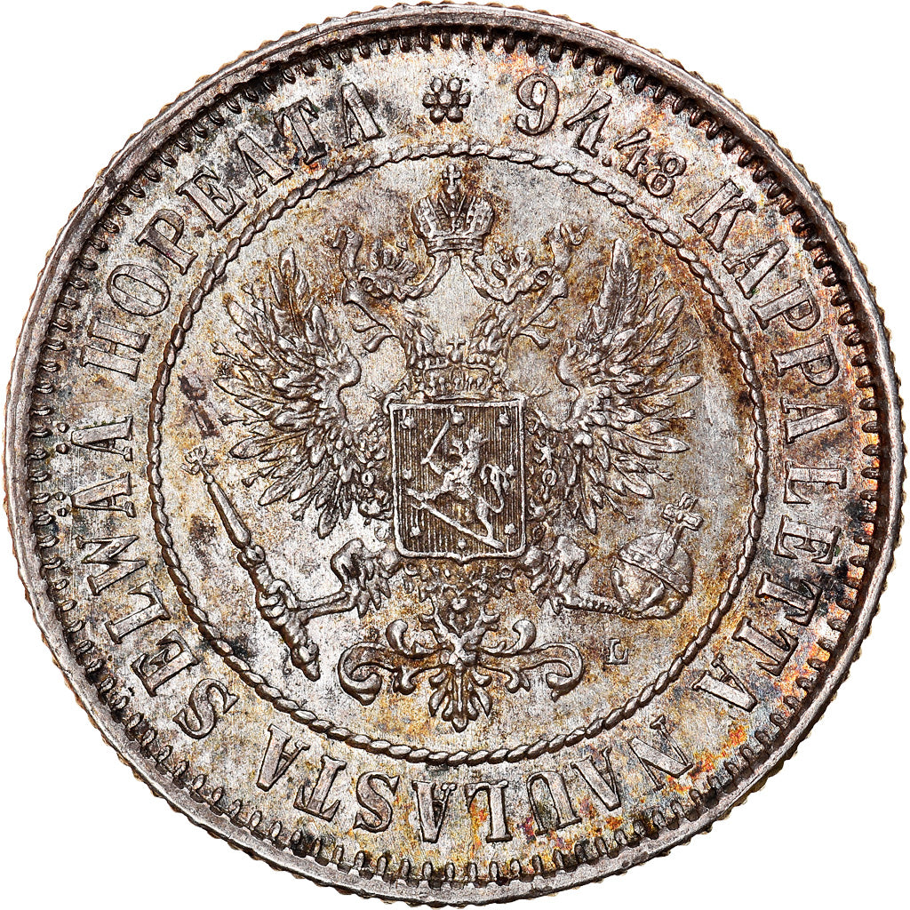 Moneda, Finlandia, Nicholas II, Markka, 1892, EBC+, Plata, KM:3.2