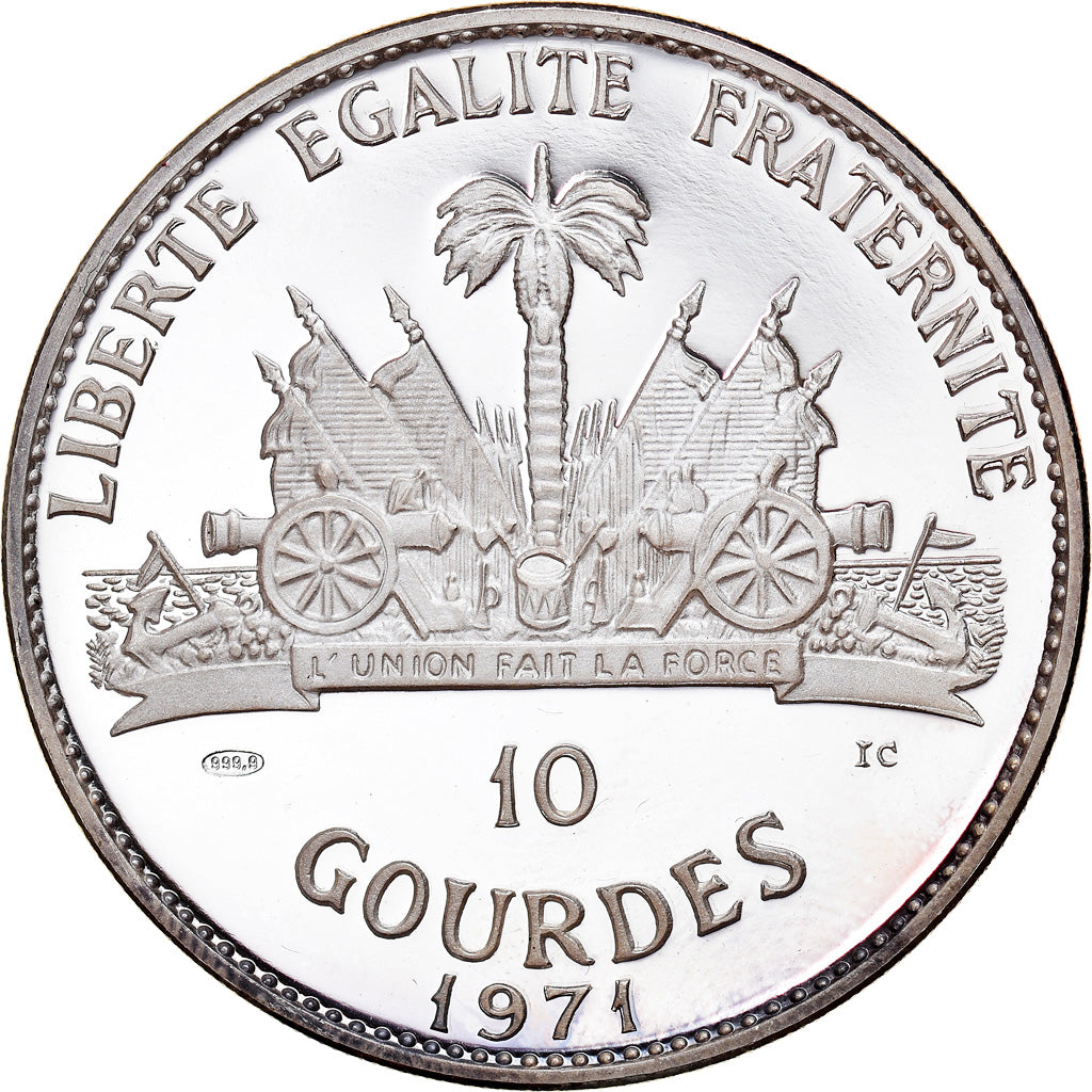 Coin, Haiti, Yankton Sioux, 10 Gourdes, 1971, Proof, MS(65-70), Silver, KM:85