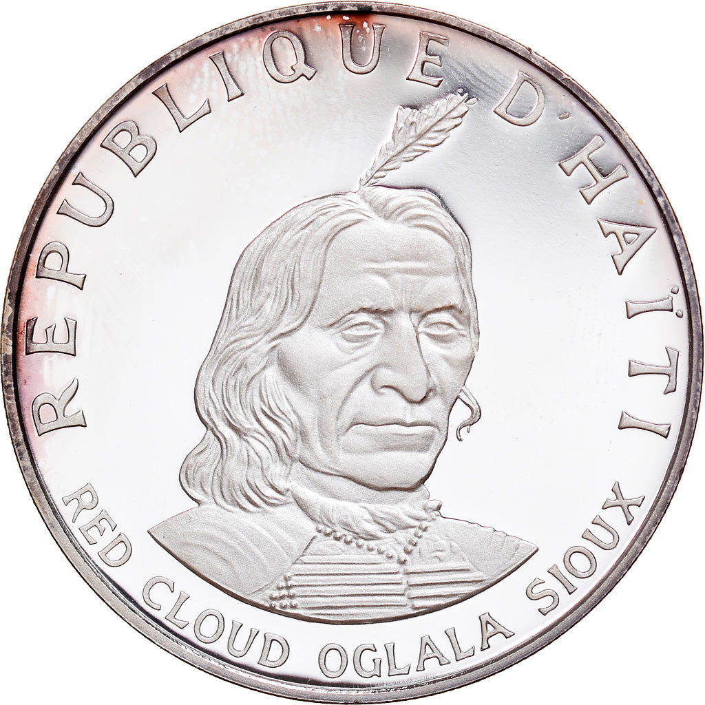 Coin, Haiti, Red Cloud Oglala Sioux, 10 Gourdes, 1971, Proof, MS(65-70), Silver