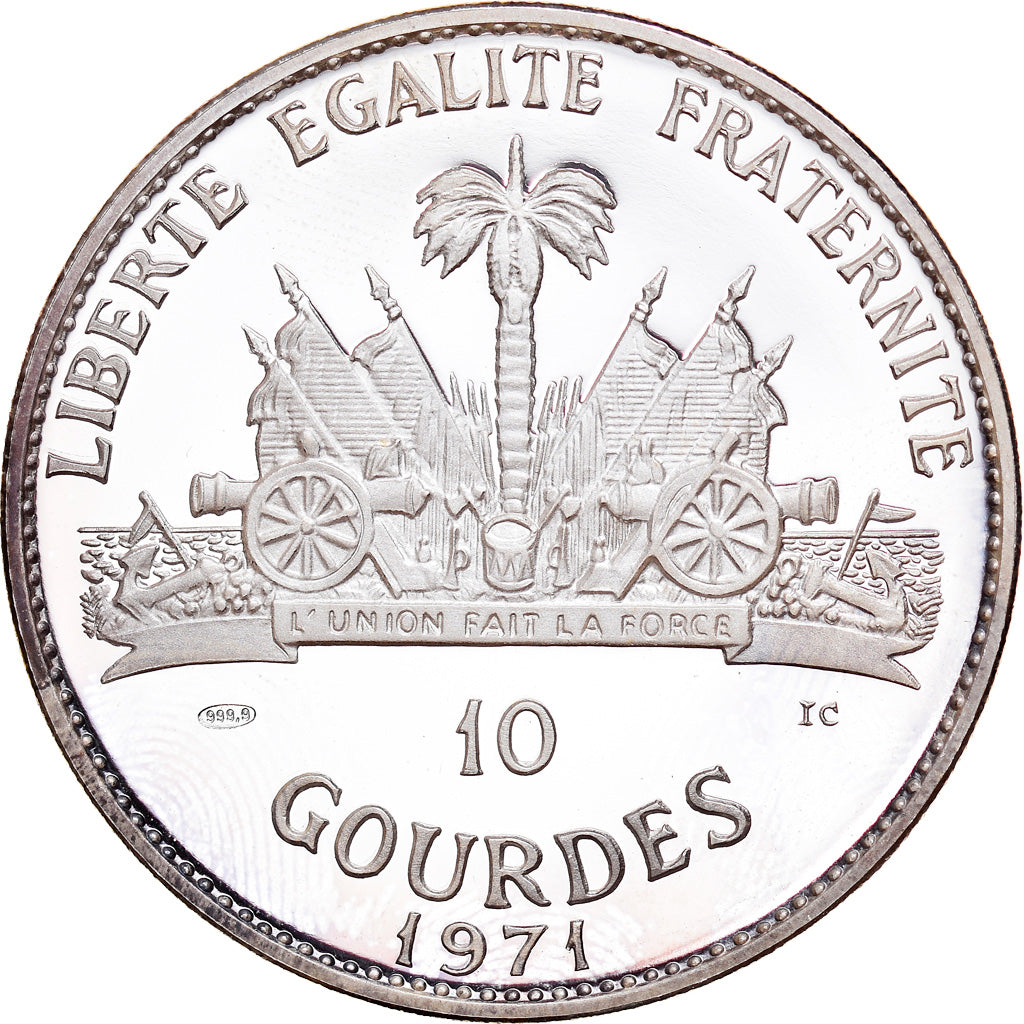 Coin, Haiti, Red Cloud Oglala Sioux, 10 Gourdes, 1971, Proof, MS(65-70), Silver