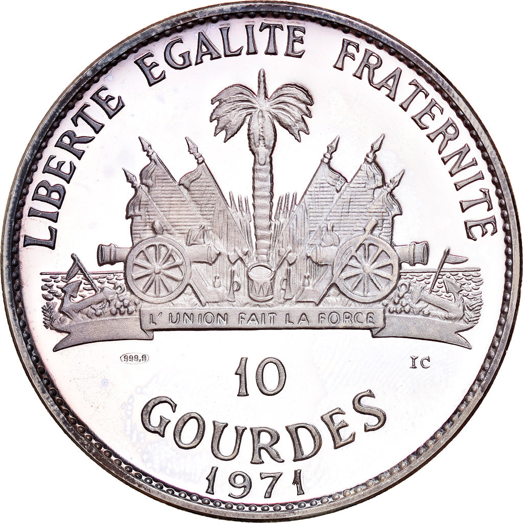 Coin, Haiti, Billy Bowlegs, 10 Gourdes, 1971, Proof, MS(65-70), Silver, KM:83