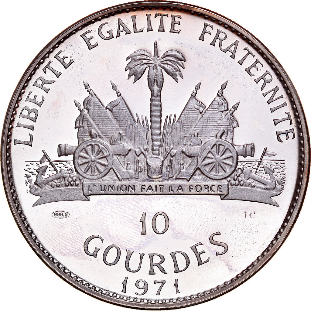 Coin, Haiti, Geronimo Chiricahua, 10 Gourdes, 1971, Proof, MS(65-70), Silver