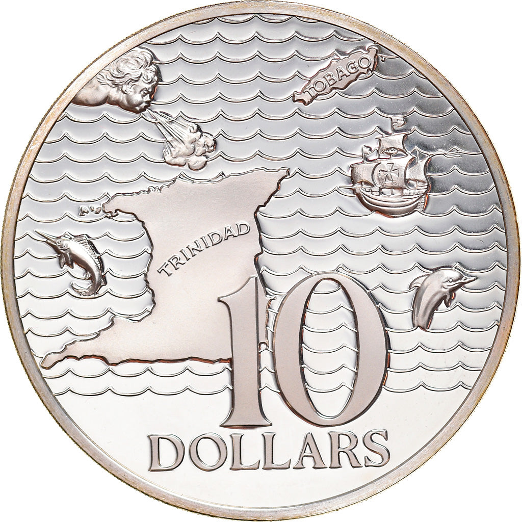Coin, TRINIDAD & TOBAGO, 10 Dollars, 1976, Franklin Mint, MS(65-70), Silver
